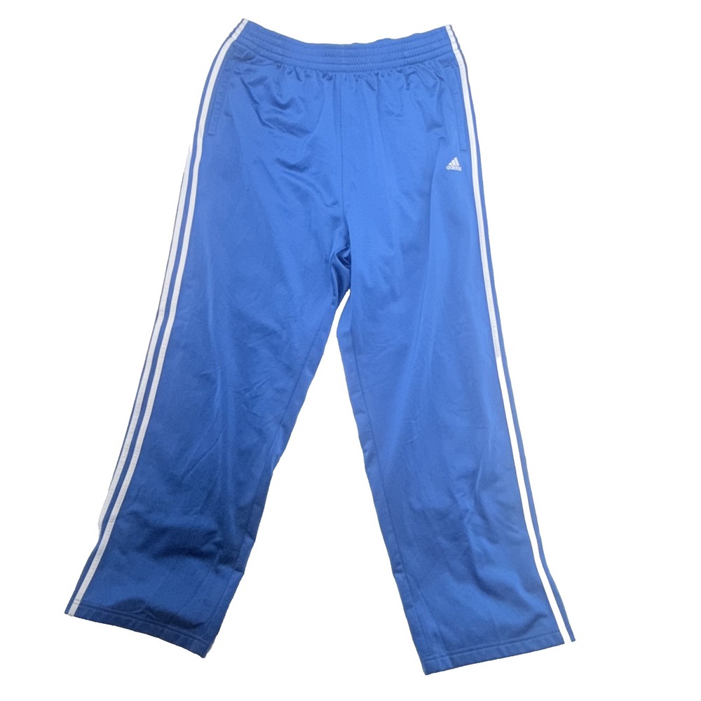 Adidas Tearaway Track Pants Mens XL Blue White 3 Stripes Snap Button Warm Up